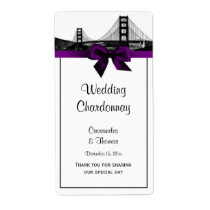 San Fran Skyline Etted BW Purple Wine Étiquette