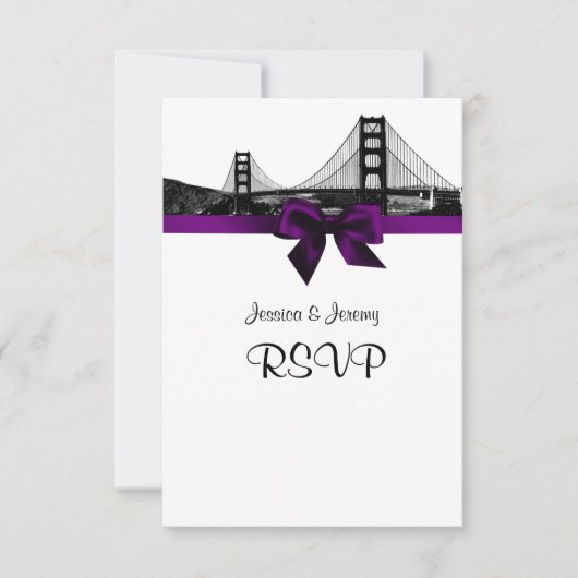 San Fran Skyline Gravé BW Menu RSVP Violet (Devant)