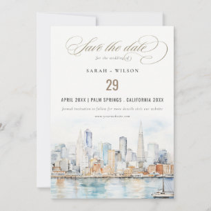 San Francisco Aquarel Landschap Bruiloft Save The Date