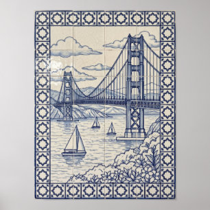 San Francisco Bay Blauwe Portugese Azulejo Kunst Poster
