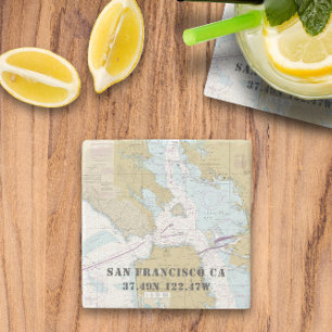 🧭 San Francisco Bay Nautical Chart Stenen Onderzetter