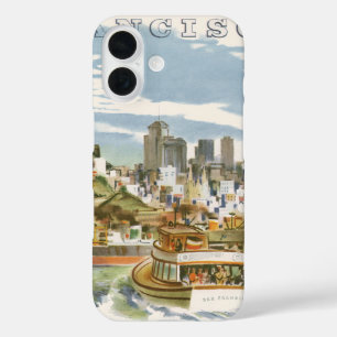 San Francisco Bay Travel Poster Ferryboat iPhone 16 Hoesje