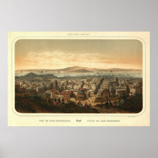 San Francisco Birdseye Panoramic Map 1846 Poster