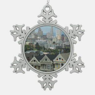 San Francisco Briefkaart Row City Scene Fotografie Tin Sneeuwvlok Ornament