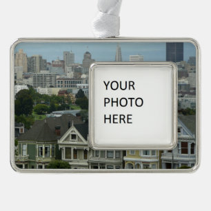 San Francisco Briefkaart Row City Scene Fotografie Verzilverd Kader Ornament