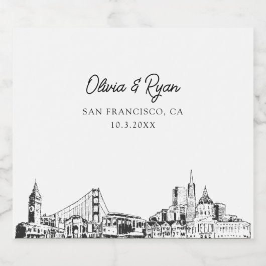 San Francisco bruiloft gepersonaliseerde champagne Sparkling Wijnetiket (Enkel label)