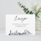 San Francisco Bruiloft Minimalistische Schets RSVP Informatiekaartje (Staand voorkant)