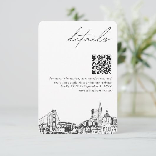San Francisco bruiloft moderne details QR-code Informatiekaartje (Staand voorkant)