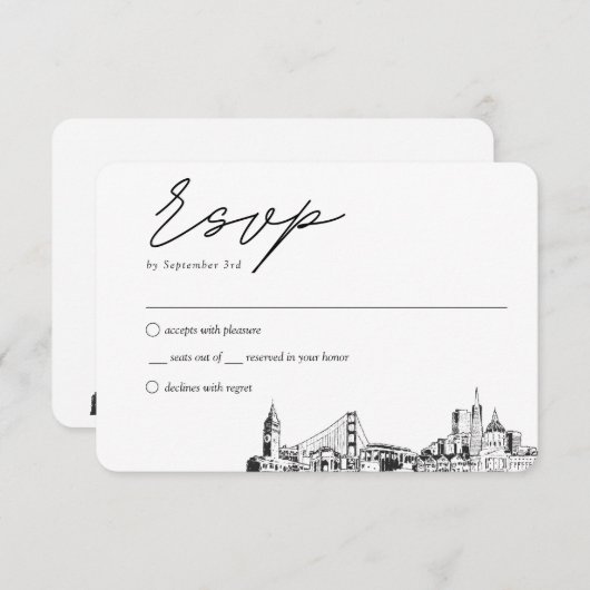 San Francisco Bruiloft Traditionele RSVP Informatiekaartje (Voorkant / Achterkant)