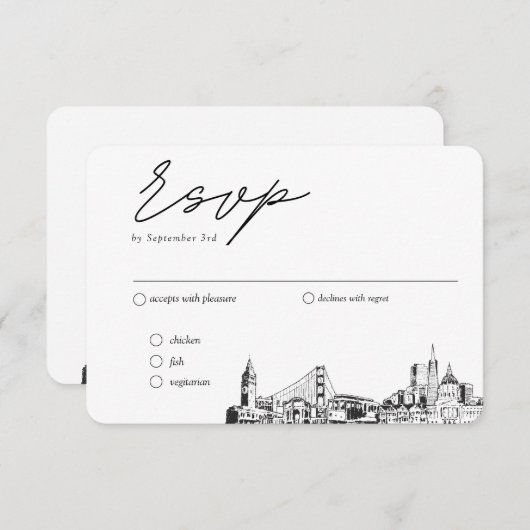 San Francisco Bruiloft Traditionele RSVP Maaltijd  Informatiekaartje (Voorkant / Achterkant)