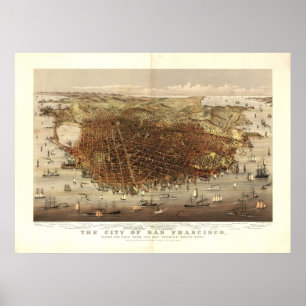 San Francisco CA 1878 Antiek Panorama Poster
