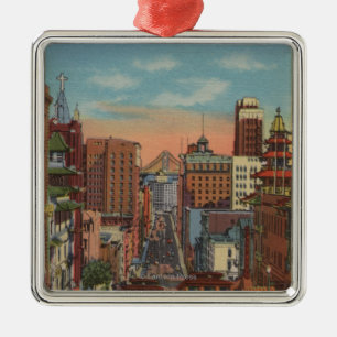 San Francisco, CA - Cable Cars omhoog Metalen Ornament