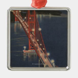 San Francisco, CA - Nacht Uitzicht Golden Gate Metalen Ornament