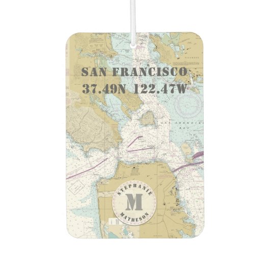 San Francisco CA Nautical Chart Monogram Luchtverfrisser (Voorkant)