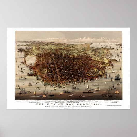 San Francisco, CA Panoramic Map - 1878 Poster (Voorkant)