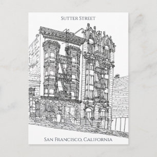 San Francisco, CA Sutter Street Drawing Briefkaart