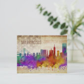 San Francisco, CA | Watercolor City Skyline Briefkaart (Staand voorkant)