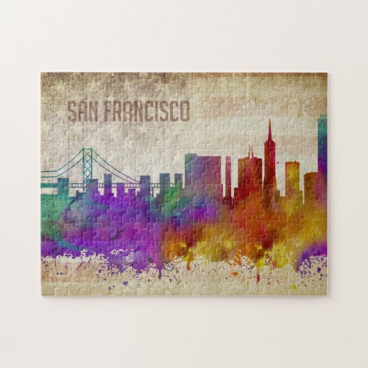 San Francisco, CA | Waterverf City Skyline Legpuzzel (Horizontaal)