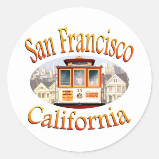 San Francisco Cable Car Ronde Sticker (Voorkant)