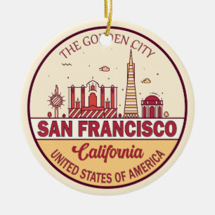 San Francisco California City Skyline-embleem Keramisch Ornament