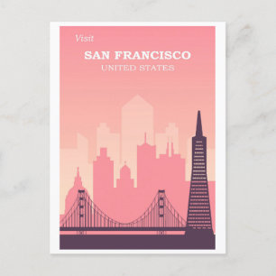  San Francisco California City Skyline Roze Briefkaart