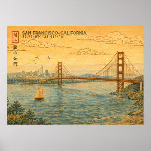 San Francisco California Silhouet in Japanse Ukiyo Poster