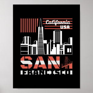 San Francisco California Silhouette Retro Stedelij Poster