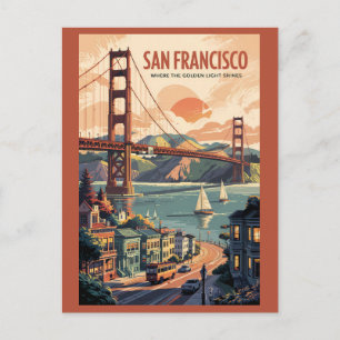 San Francisco Californië Silhouet Reis Kunst Retro Briefkaart