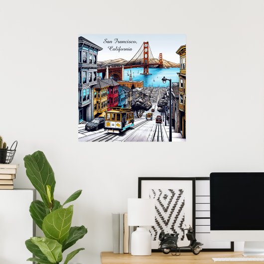 San Francisco, Californië Stripboek Style Art Poster (Thuiskantoor)