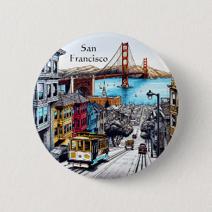 San Francisco, Californië Stripboek Style Art Ronde Button 5,7 Cm