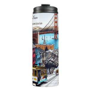 San Francisco, Californië Stripboek Style Art Thermosbeker