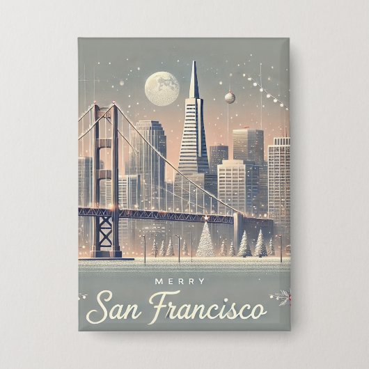 San Francisco Christmas Kaart | Golden Gate Bridge Button (Voorkant)
