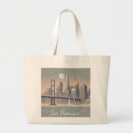 San Francisco Christmas Kaart | Golden Gate Bridge Grote Tote Bag (Voorkant)