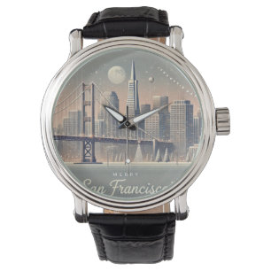 San Francisco Christmas Kaart   Golden Gate Bridge Horloge