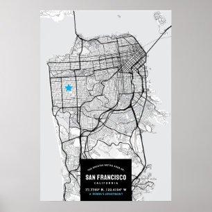San Francisco City Map + Uw Locatie Poster