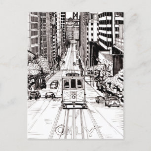 San Francisco City Pen en Inkt Drawing Briefkaart