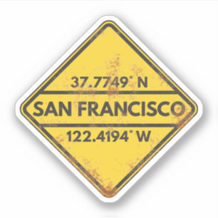  San Francisco Coördinaten Rusty Metal Sign Sticker