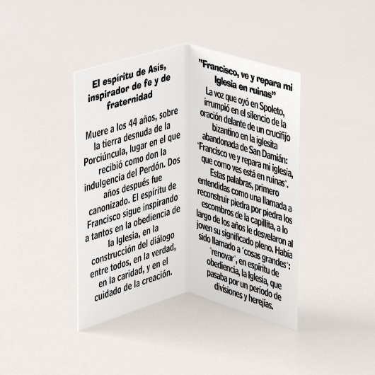 San Francisco de Asis Folded Card (Inside)