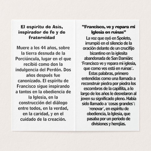 San Francisco de Asis Folded Card (Inside Unfolded)