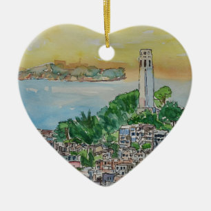 San Francisco Dusk Sunset Over Coit Tower Keramisch Ornament