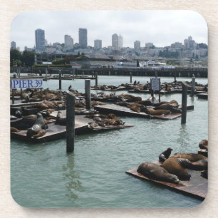 San Francisco en Pier 39 Zee Lions City Skyline Bier Onderzetter