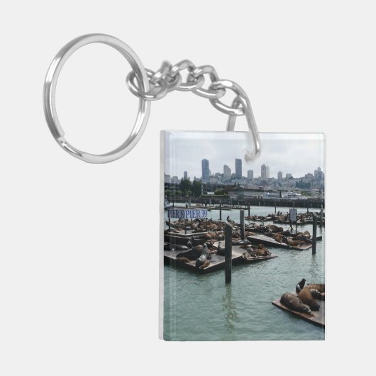 San Francisco en Pier 39 Zee Lions City Skyline Sleutelhanger (Voorkant Links)