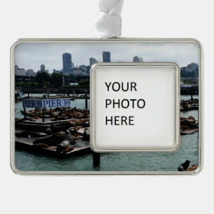 San Francisco en Pier 39 Zee Lions City Skyline Verzilverd Kader Ornament