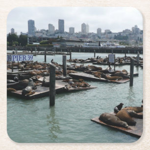 San Francisco en Pier 39 Zee Lions City Skyline Vierkante Kartonnen Onderzetter