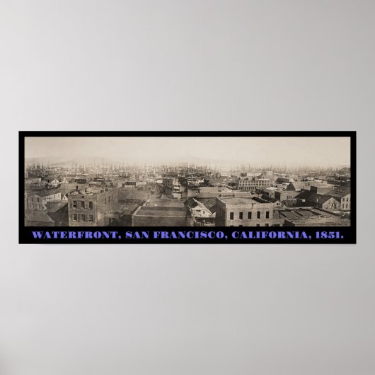 San Francisco Foggy Waterfront Panorama ca 1850 Poster (Voorkant)