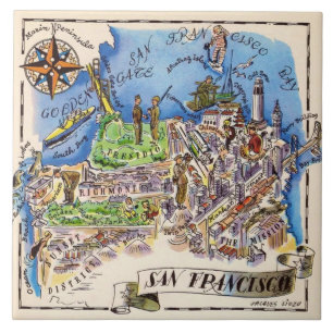 San Francisco geïllustreerde blauwe keramische Teg Tegeltje