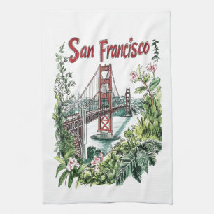 San Francisco Golden Gate Bridge Aquarelontwerp Theedoek