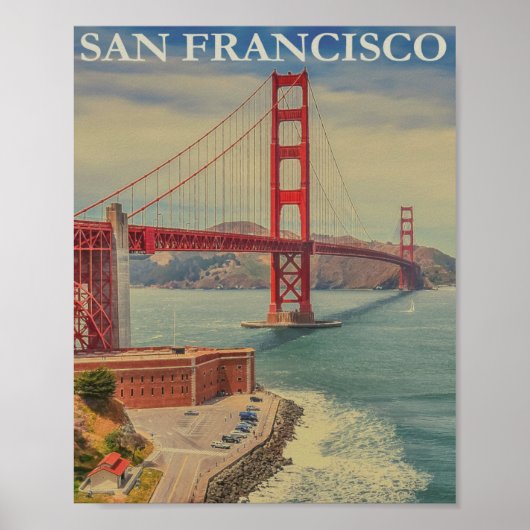 San Francisco Golden Gate Bridge Retro  Poster (Voorkant)