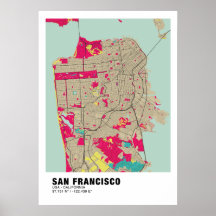 San Francisco Kaart Poster - Californië Kleurrijke