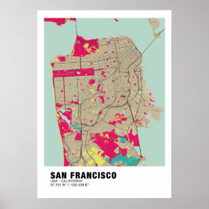 San Francisco Kaart Poster - Californië Kleurrijke